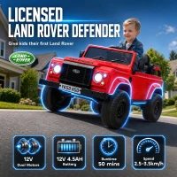 Qaba 12V Electric Car for Kids 3+ Years, Licensed Land Rover Defender Toddler Ride on Car w/ Remote Control, Red(m-4)