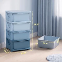 Qaba 30" 4 Tier Kids Storage Unit Dresser Tower w/ 4 Drawers, Blue(m-3)