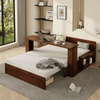 Modern Daybed with Removable Desk and Bottom Drawer, Multi-Functional Sofa Bed for Compact Apartments, 76.5" L x 65.5" W x 25.5" H, Espresso(m-6)
