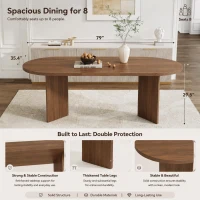 Modern Large Oval Dining Table with Double Pedestal Base, Wood Grain Kitchen Table for Kitchen, 79'' L x 35.5'' W x 29.5'' H, Walnut(m-4)