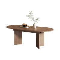 Modern Extendable Oval Dining Table with Dual-Pedestal Base, Expandable Wood Grain Kitchen Table for Kitchen, 79'' L x 35.5'' W x 29.5'' H, Walnut(m-9)