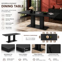 Modern Marble Effect Dining Table with Dual-Pedestal Base, Rectangular Kitchen Table for Kitchen, 71'' L x 27.5'' W x 29.5'' H, Black(m-4)