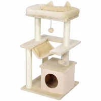 PawHut 39.25'' Cat Tree Tower Multi-Level Kitten House with Scratching Post Condo Hammock Bed Ball Toy - Beige(m-2)