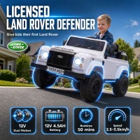 Qaba 12V Electric Car for Kids 3+ Years, Licensed Land Rover Defender Toddler Ride on Car w/ Remote Control, White(m-4)