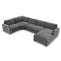 Plush Chenille U-Shaped Sectional Sofa with Cup Holders, Large Deep Seat Couch for Apartment, 117.5'' L x 68'' W x 31'' H, Gray(m-13)