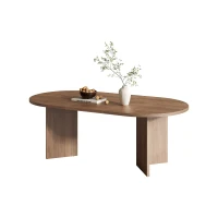 Modern Large Oval Dining Table with Double Pedestal Base, Wood Grain Kitchen Table for Kitchen, 79'' L x 35.5'' W x 29.5'' H, Walnut(m-8)