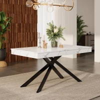 Modern Extendable Dining Table with Metal Cross Legs, Expandable Kitchen Table for Kitchen, 71'' L x 31.5'' W x 30'' H, White(m-7)