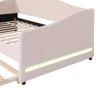 Space-Saving Upholstered Daybed with Twin Size Thurdle, Ideal Sofa Bed for Small Apartments, 79.5" L x 44" W x 33" H, Beige(m-5)