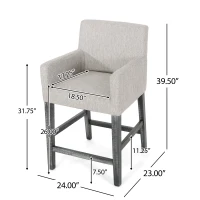 Contemporary Upholstered Counter Stools Set of 2 with Armrests, Soft Rubberwood Bar Stools for Kitchen Island, 24'' L x 23'' W x 39.5'' H, Light Grey(m-3)