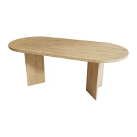Modern Oak Oval Dining Table with Double Pedestal Base, Wood Grain Kitchen Table for Kitchen, 79'' L x 35.5'' W x 29.5'' H, Oak(m-7)