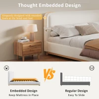 Modern Low-Profile King Bed Frame with Curved Headboard, Soft Bouclé Sleeper Bed for Bedroom, 87'' L x 81.5'' W x 40'' H, White(m-5)