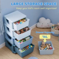 Qaba 30" 4 Tier Kids Storage Unit Dresser Tower w/ 4 Drawers, Blue(m-4)