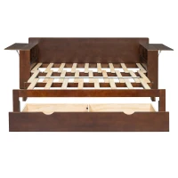 Modern Daybed with Removable Desk and Bottom Drawer, Multi-Functional Sofa Bed for Compact Apartments, 82" L x 71.5" W x 25.5" H, Espresso(m-2)