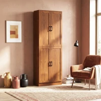 HOMCOM Freestanding Kitchen Pantry, 4-Door Kitchen Pantry Cabinet with Adjustable Shelves and Doors, Teak(m-9)