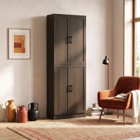 HOMCOM Freestanding Kitchen Pantry, 4-Door Kitchen Pantry Cabinet with Adjustable Shelves and Doors, Brown(m-9)