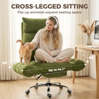 HOMCOM Criss Cross Office Chair with Flip-Up Armrests, Wide Seat, Reclining Cross Legged Desk Chair with Footrest, Green(m-4)