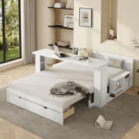 Modern Daybed with Removable Desk and Bottom Drawer, Multi-Functional Sofa Bed for Compact Apartments, 76.5" L x 65.5" W x 25.5" H, White(m-6)