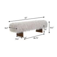 Modern Ultra-Plush Bench with Solid Rubberwood Legs, Extra-Long Accent Seat for Entryway, 67'' L x 18.5'' W x 16.5'' H, Beige+Brown(m-3)