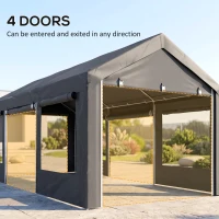 Outsunny 10' x 20' Carport, Heavy Duty Portable Garage, Height Adjustable, with 4 Mesh Windows and 4 Doors, Gray(m-6)