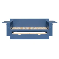 Modern Daybed with Removable Desk and Bottom Drawer, Multi-Functional Sofa Bed for Compact Apartments, 82" L x 71.5" W x 25.5" H, Blue(m-2)