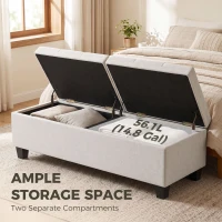 HOMCOM 51.2" Storage Ottoman Bench, End of Bed Bench with 2 Compartments, Dual Lift Lids, Cream White(m-4)