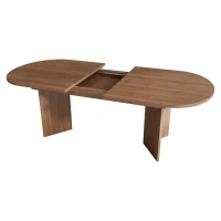 Modern Extendable Oval Dining Table with Dual-Pedestal Base, Expandable Wood Grain Kitchen Table for Kitchen, 79'' L x 35.5'' W x 29.5'' H, Walnut(m-8)