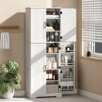 HOMCOM Tall Pantry Cabinet, 64" Storage Cabinet with Adjustable Shelves and 8 Door Spice Racks for Kitchen, Dining Room, White(m-9)