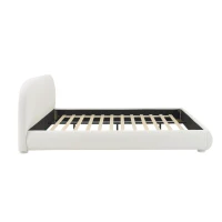 Modern Upholstered Queen Bed Frame with Curved Headboard, Soft Bouclé Platform Bed for Bedroom, 87'' L x 68.5'' W x 33.5'' H, Creamy White(m-12)