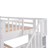 Practical Twin-Over-Twin Bunk Bed with Staircase Storage, Ideal Convertible Bunk Bed for Dorms, Children Bedrooms, 94" L x 42.5" W x 62" H, White(m-5)