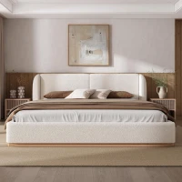 Modern Low-Profile King Bed Frame with Wingback Headboard, Soft Bouclé Sleeper Bed for Bedroom, 86'' L x 87'' W x 36.5'' H, White(m-7)