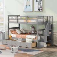 Practical Twin-Over-Twin Bunk Bed with Staircase Storage, Ideal Convertible Bunk Bed for Dorms, Children Bedrooms, 94" L x 42.5" W x 62" H, Gray(m-1)