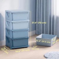 Qaba 4 Tier Kids Toy Organizer and Storage Bins with 4 Plastic Drawers, Blue(m-3)