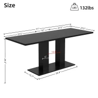 Modern Marble Effect Dining Table with Dual-Pedestal Base, Rectangular Kitchen Table for Kitchen, 71'' L x 27.5'' W x 29.5'' H, Black(m-3)