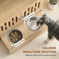 PawHut Dog Feeding Station, Pet Food Storage Cabinet with 2 Elevated Bowls & Slow-Feed Mat for Dogs & Cats(m-6)