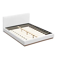 Elegant Upholstered Queen Bed Frame with Wooden Slats, Soft Teddy Fleece Platform Bed for Bedroom, 86.5'' L x 64.5'' W x 33.5'' H, Brown+White(m-8)