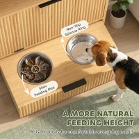 PawHut Dog Feeding Station with Storage, Hidden Pet Feeding Station with 2 Elevated Bowls, Tilt Out Storage Cabinet(m-5)