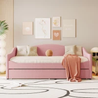 Space-Saving Upholstered Daybed with Twin Size Thurdle, Ideal Sofa Bed for Small Apartments, 79.5" L x 44" W x 33" H, Pink(m-4)