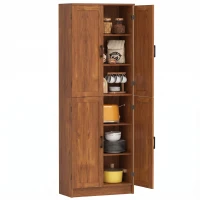 HOMCOM Freestanding Kitchen Pantry, 4-Door Kitchen Pantry Cabinet with Adjustable Shelves and Doors, Teak(m-11)