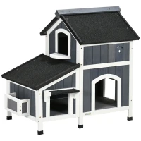 PawHut Outdoor Cat House with Weather-resistant Roof & Garden Bed, Outdoor Cat Shelter Enclosure with Multiple Entrances, Gray(m-11)
