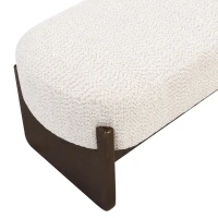 Elegant Bouclé Ottoman Bench with Dark Rubberwood Legs, Soft Rectangular Footrest for Living Room, 64'' L x 18.5'' W x 18.5'' H, Beige+Brown(m-5)