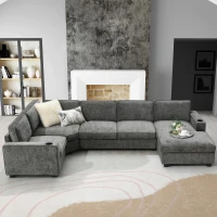 Plush Chenille U-Shaped Sectional Sofa with Cup Holders, Large Deep Seat Couch for Apartment, 117.5'' L x 68'' W x 31'' H, Gray(m-8)