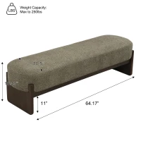 Elegant Bouclé Ottoman Bench with Dark Rubberwood Legs, Soft Rectangular Footrest for Living Room, 64'' L x 18.5'' W x 18.5'' H, Brown+Dark Green(m-3)