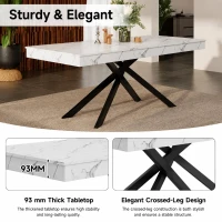 Modern Extendable Dining Table with Metal Cross Legs, Expandable Kitchen Table for Kitchen, 71'' L x 31.5'' W x 30'' H, White(m-5)