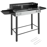 Outsunny BBQ Rotisserie Grill Charcoal, Split Roaster for Chicken Turkey, 3-Level Grill Grate, Storage Shelves, Stainless Steel(m-10)