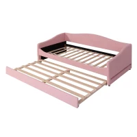 Space-Saving Upholstered Daybed with Twin Size Thurdle, Ideal Sofa Bed for Small Apartments, 79.5" L x 44" W x 33" H, Pink(m-10)
