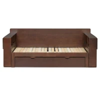 Modern Daybed with Removable Desk and Bottom Drawer, Multi-Functional Sofa Bed for Compact Apartments, 76.5" L x 65.5" W x 25.5" H, Espresso(m-2)