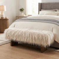 Modern Ultra-Plush Bench with Solid Rubberwood Legs, Extra-Long Accent Seat for Entryway, 67'' L x 18.5'' W x 16.5'' H, Beige+Brown(m-4)