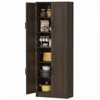 HOMCOM Freestanding Kitchen Pantry, 4-Door Kitchen Pantry Cabinet with Adjustable Shelves and Doors, Brown