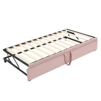 Practical Twin Upholstered Daybed with Pop-Up Trundle, Perfect Sofa Bed for Guest Rooms and Kids Rooms, 82" L x 81.5" W x 33" H, Pink(m-8)