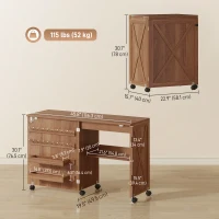 HOMCOM Sewing Machine Table on Wheels, Folding Craft Table with 2 Bins, Storage Shelf, 18 Pegs, Lockable Wheels, Brown(m-3)